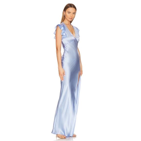 Amanda Uprichard Cecelia Silk Ruffle Sleeve Blue Maxi Dress Size Small - Picture 2 of 11